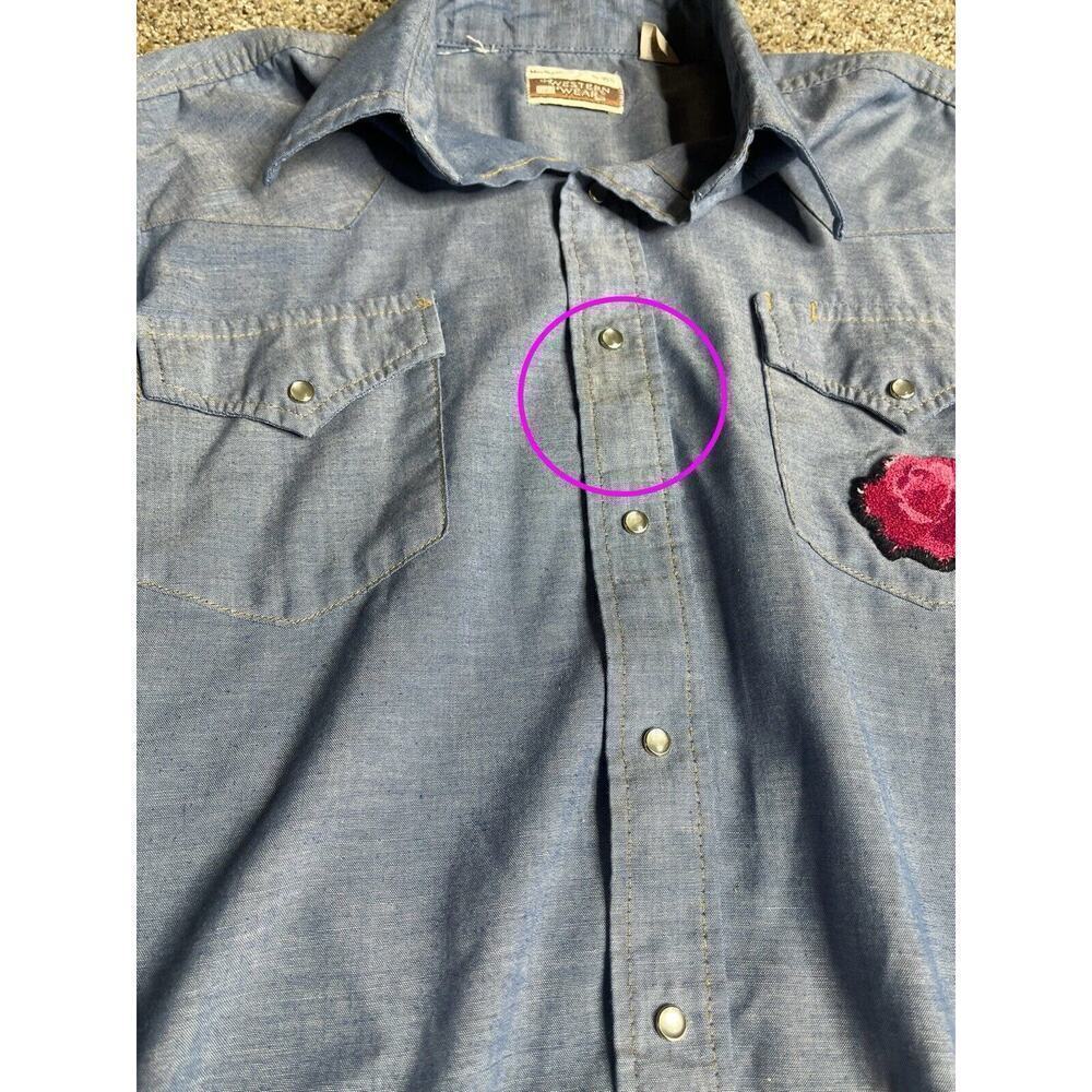 Vintage Sears Western Wear Pearl Snap Shirt Butterfly Flower Appliqué 15-15.5 - Picture 6 of 9